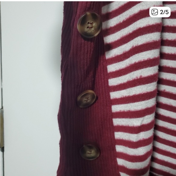 Mesh+Lace Size 2X Womens Striped Red and White Sweater with Button Accents. - Picture 2 of 4